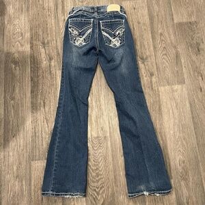 y2k Low rise flare jeans with embroidered details